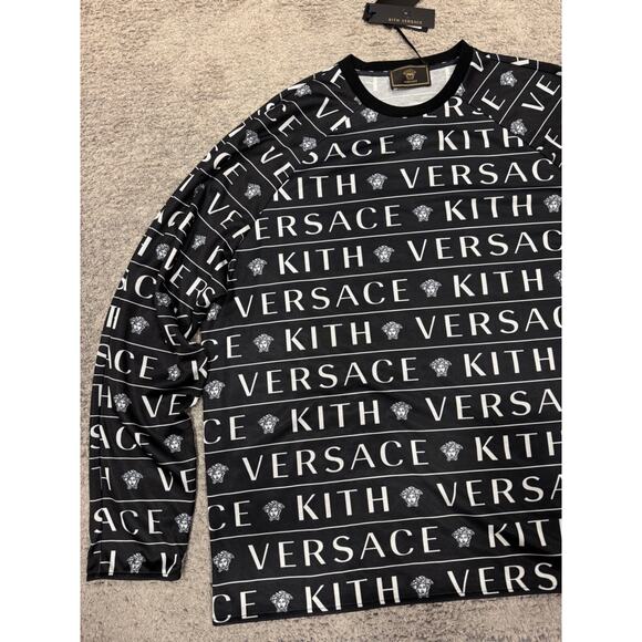 Kith x Versace Monogram Tricot Crewneck Black White Long Sleeve T-shirt Large L - Picture 3 of 9